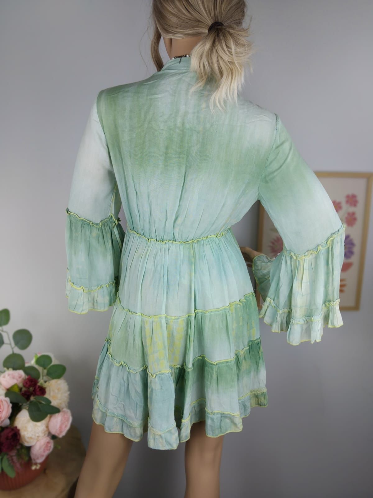 Wiskozowa sukienka vintage hiszpańska premium ANISA baby doll falbany