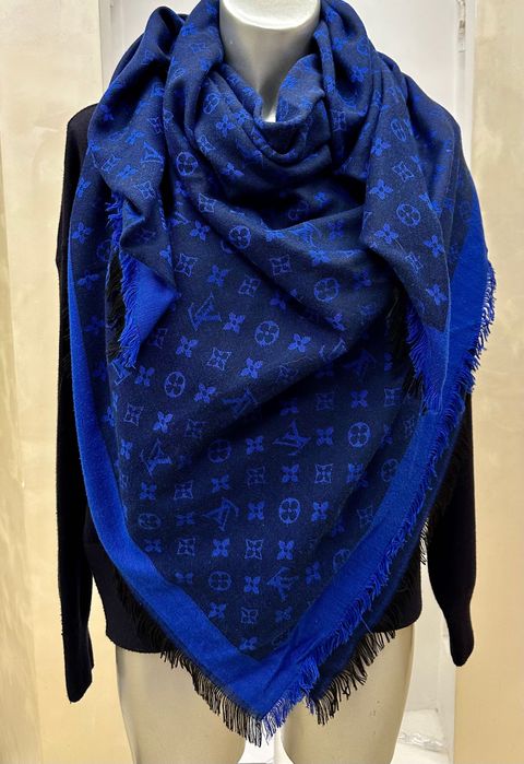 Палантін хустка велика натуральна LOUIS VUITTON синя чорна двостороння