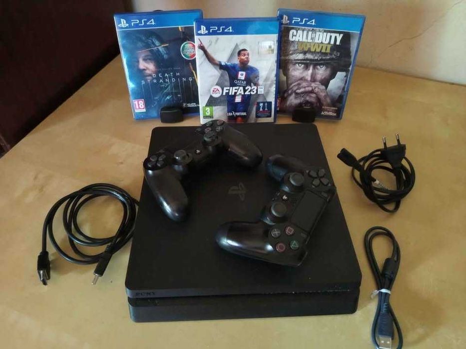 Playstation 4 Slim 1TB Com 2 Comandos Originais e Jogos