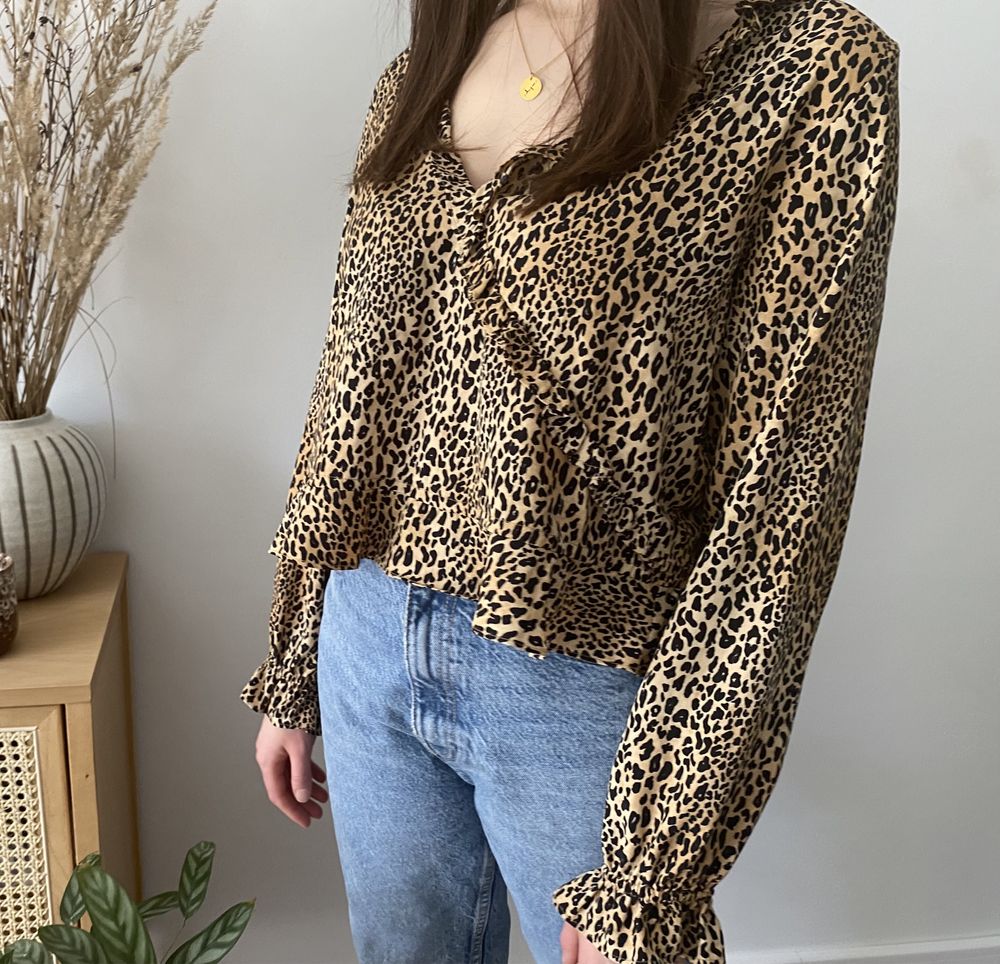 Bluzka koszula w panterkę leopard z baskinką H&M 44 oversize M L