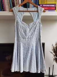 Błękitna sukienka koronka M odkryte plecy vintage pinup pin-up retro