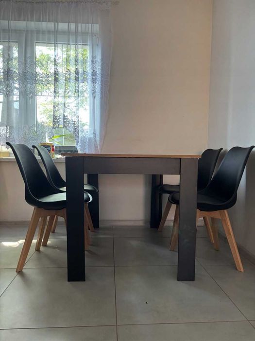 NOWY Stół Prostokątny + 4 Krzesła TOLV Nowoczesny Styl Craft/Czarny