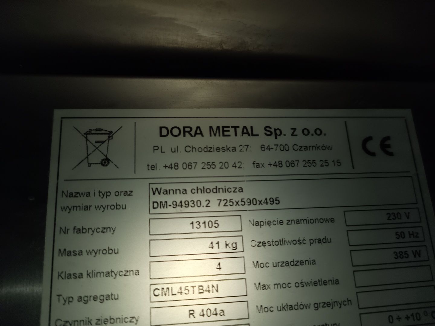 Lodówka, Wanna chłodnicza DORA-METAL