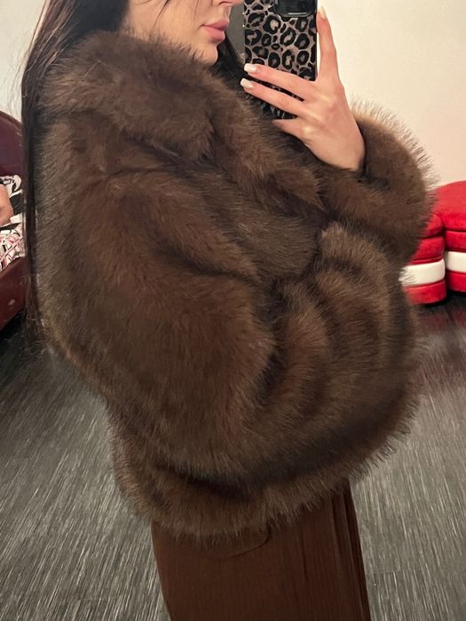 Шоколадна еко шубка в стилі ZARA