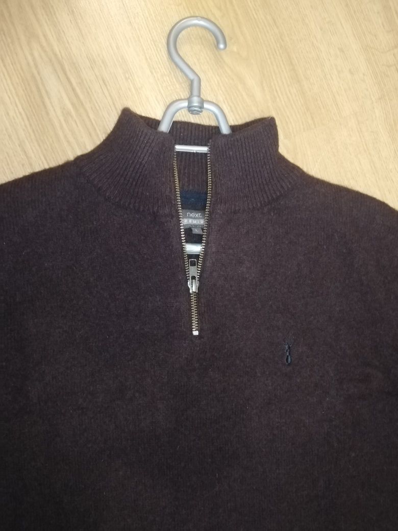 Sweter Next wełna 100 % wool półgolf wełniany brąz bordo