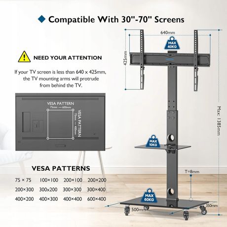 Stojak TV BONTEC 30-70 cali, do 40 kg, maks. VESA 600 x 400 mm