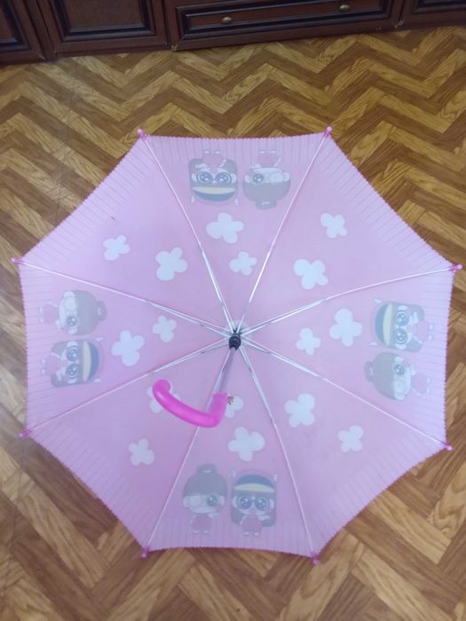 Детский зонтик розового цвета,полуавтомат