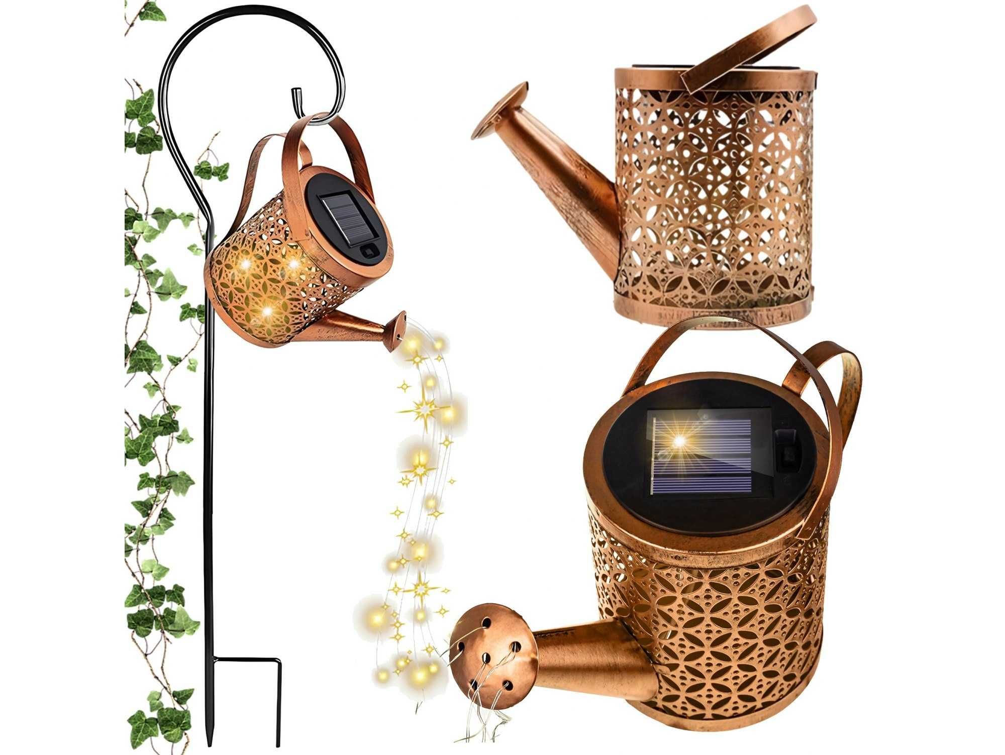 Lampa solarna ogrodowa konewka led ozdobna wbijana dekoracja