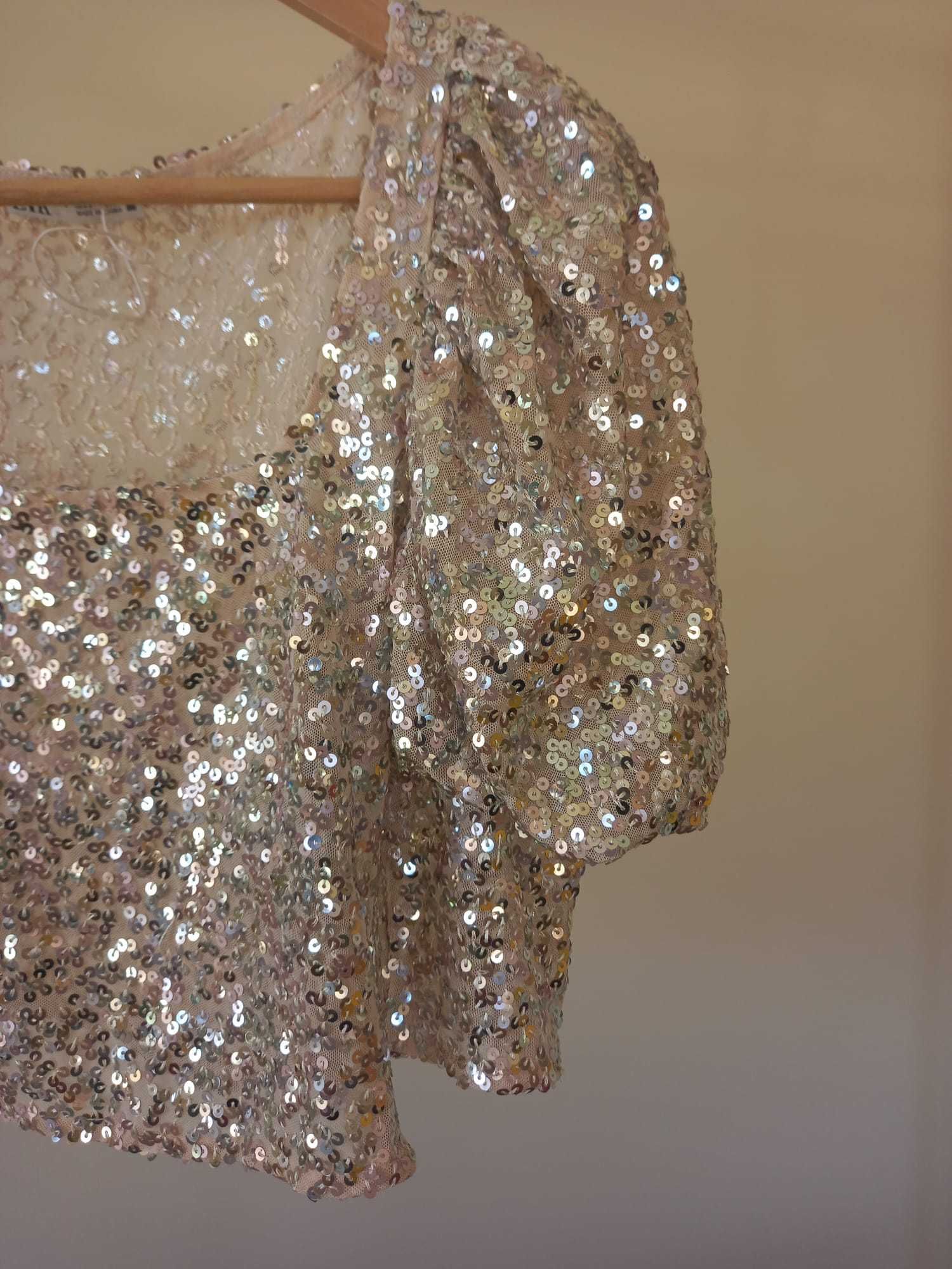 Top curto lantejoulas dourado Zara