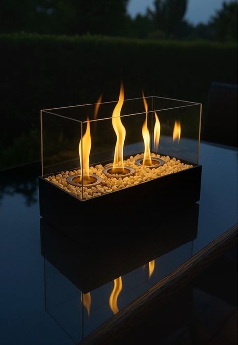 Biokominek wolnostojący bezdymny na bioetanol z kamykami i wygaszaczem