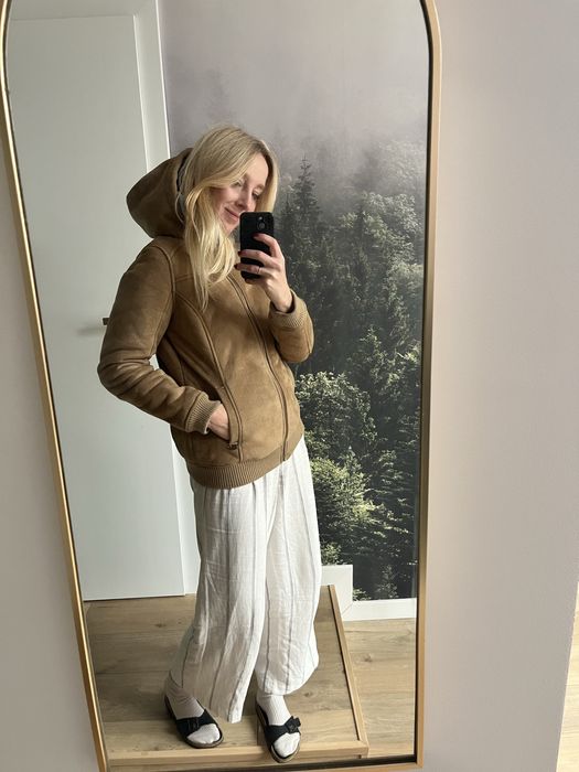 Zamszowa Kurtka damska dziewczeca kozuszek