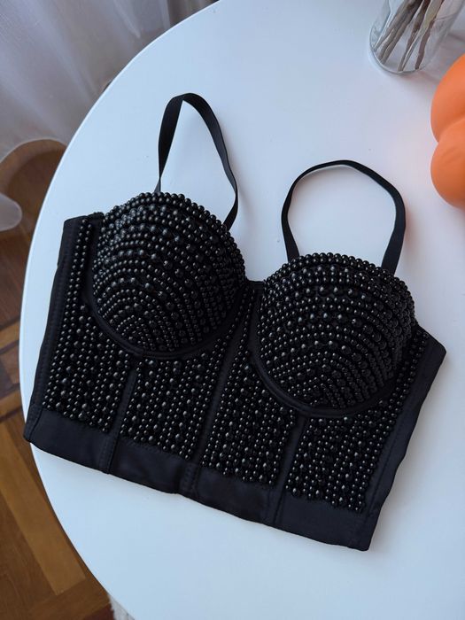 Корсет жіночий з бусами  чорний розмір с-м святковий корсет для жінок