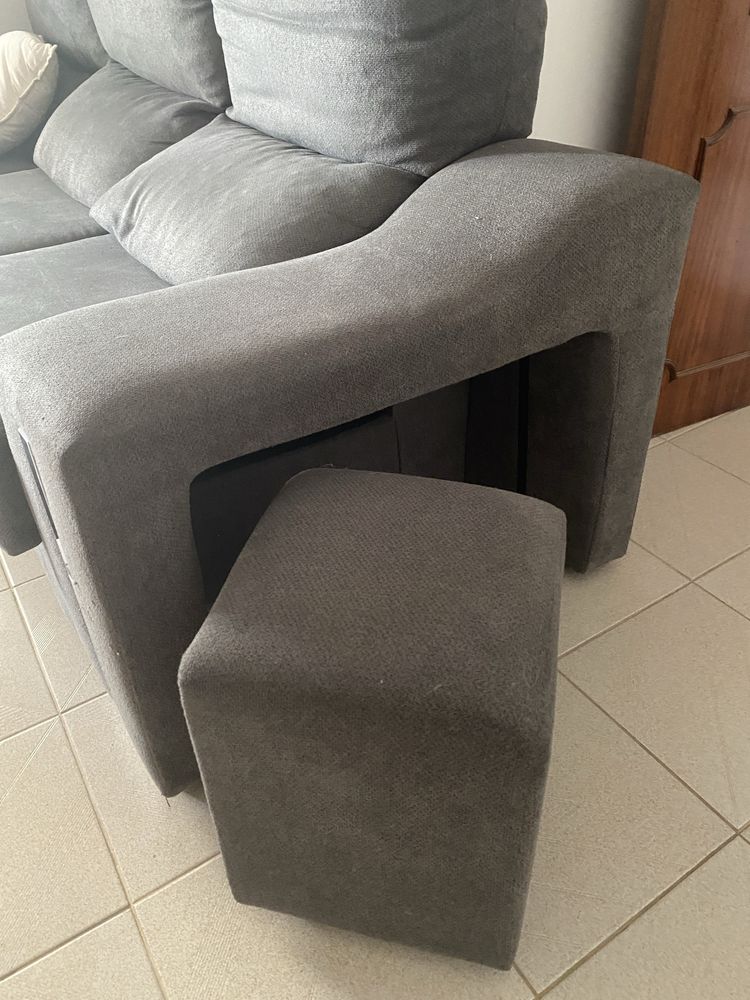 Sofá em L, cinzento escuro