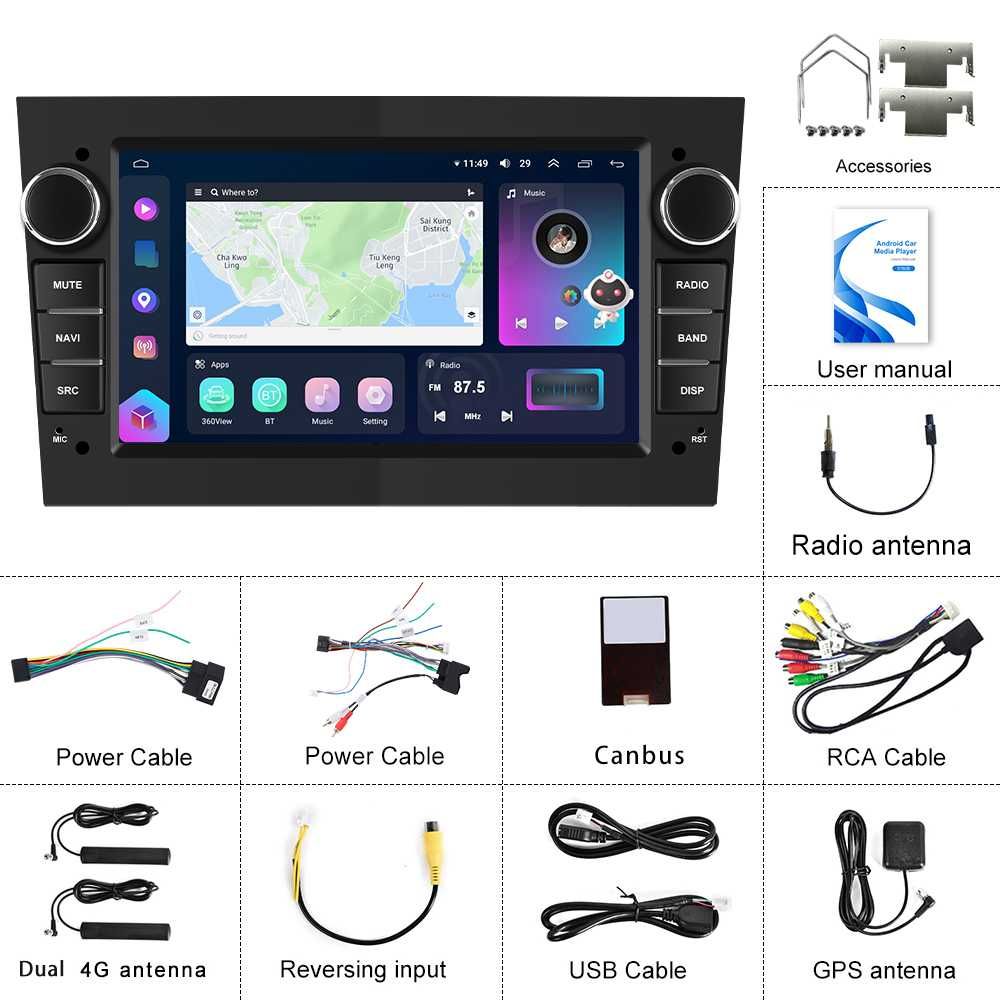 Rádio 7" Android 13 4+64GB 8-Core c/ CarPlay Opel Astra Corsa Vectra