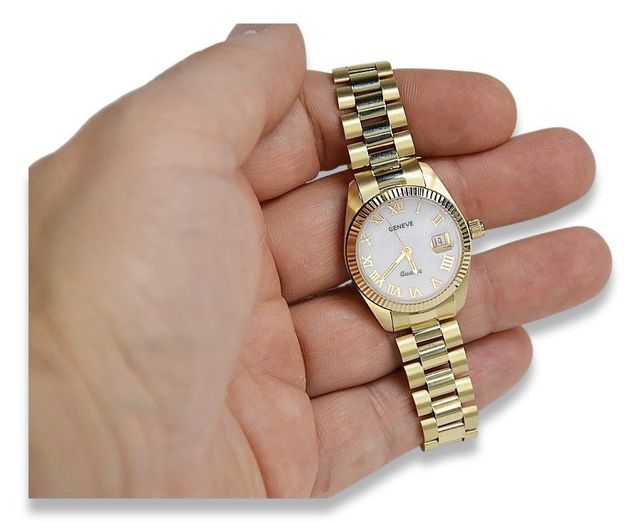 Złoty zegarek damski 14k Geneve z perłową tarczą lw020ydpr&lbw009y K