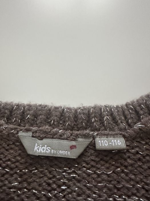 Brązowa dzianinowa kamizelka Lindex 110 / 116 srebrna nić