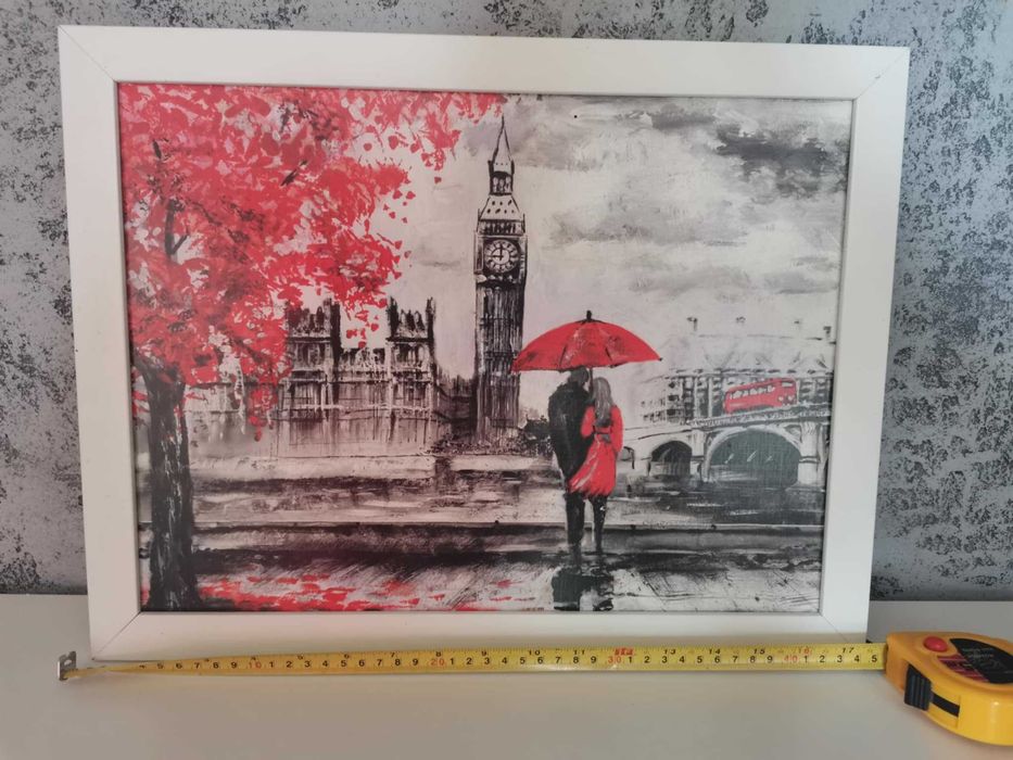 Londyn w czerni i czerwieni obrazek w ramce ok 45x35 cm