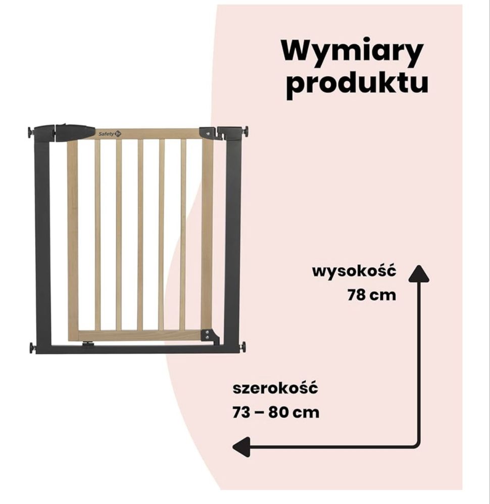 Bramka schodowa na wcisk, 73–80 cm (do 94 cm), Bez śrub i wiercenia