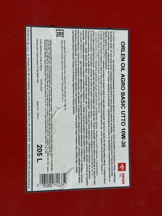 Olej klasy UTTO 10W/30 200 litrów TRANSPORT GRATIS