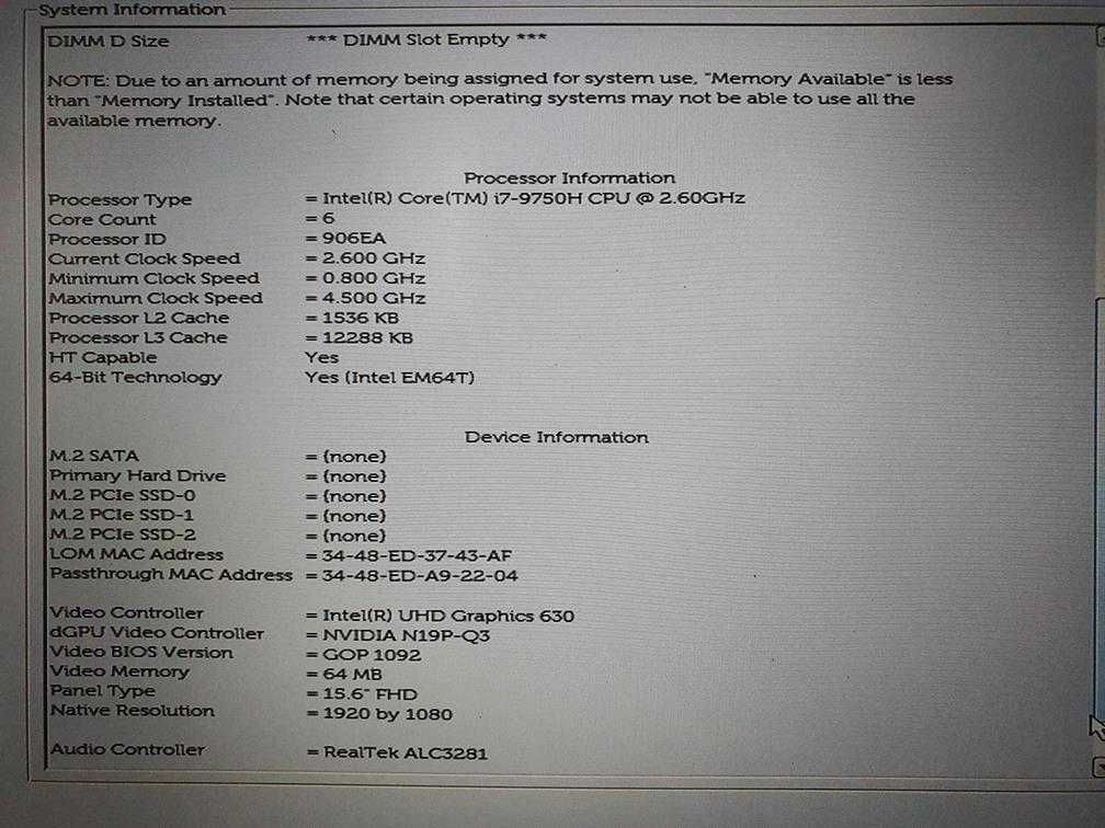Dell Precision 7540 I7-9750H Nvidia Quadro T2000