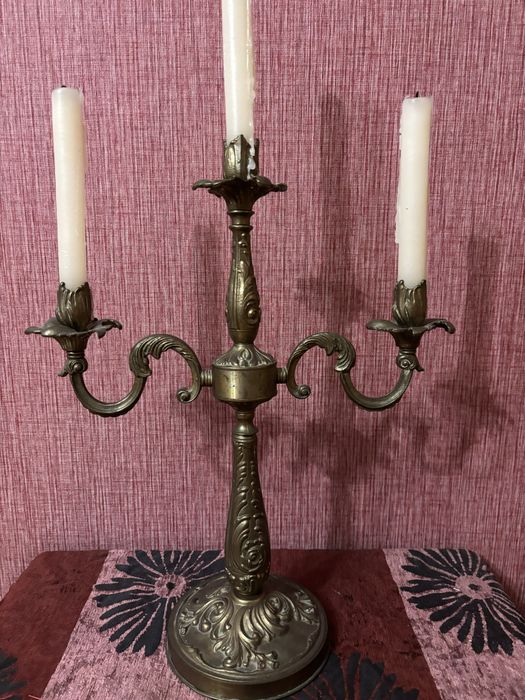 Підсвічник на 3 свічі, литво, латунь, 70-80рр., чавунна праска.