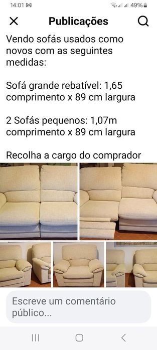 Sofás conjunto 2 individuais e 1 de 2