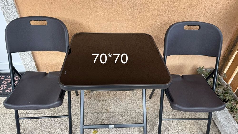 Conjunto - Mesa 70×70 c/vidro Temperado e duas cadeiras