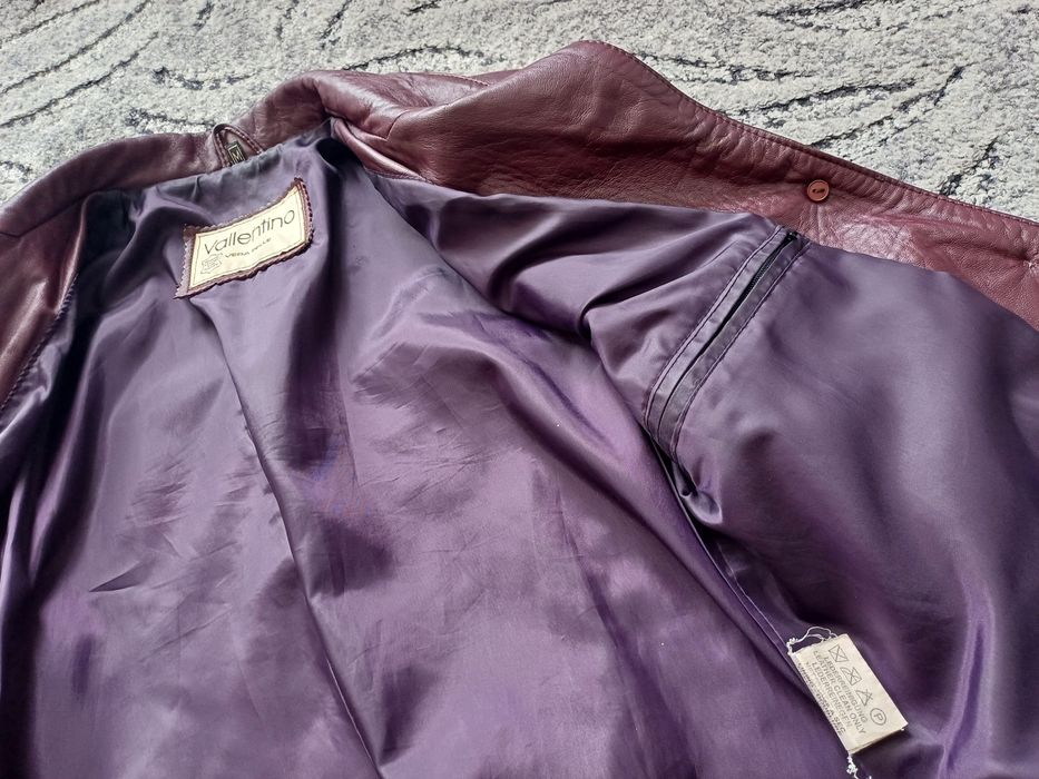 Kurtka damska skórzana Valentino M genuine lamb leather bordowa retro