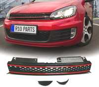 GRELHA FRONTAL PARA VOLKSWAGEN VW GOLF 6 &quot;LOOK GTI&quot; COM EXTERMIDADES VERMELHAS