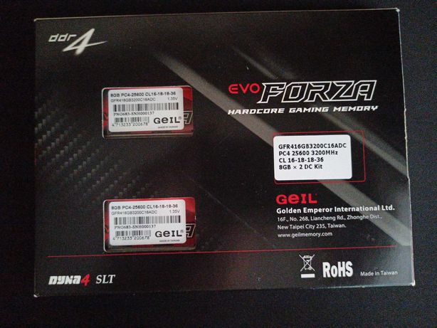 DDR4/16GB(2x8)/3200/CL16-18-18-36/GEIL EVO FORZA [GFR416BG3200C17ADC]