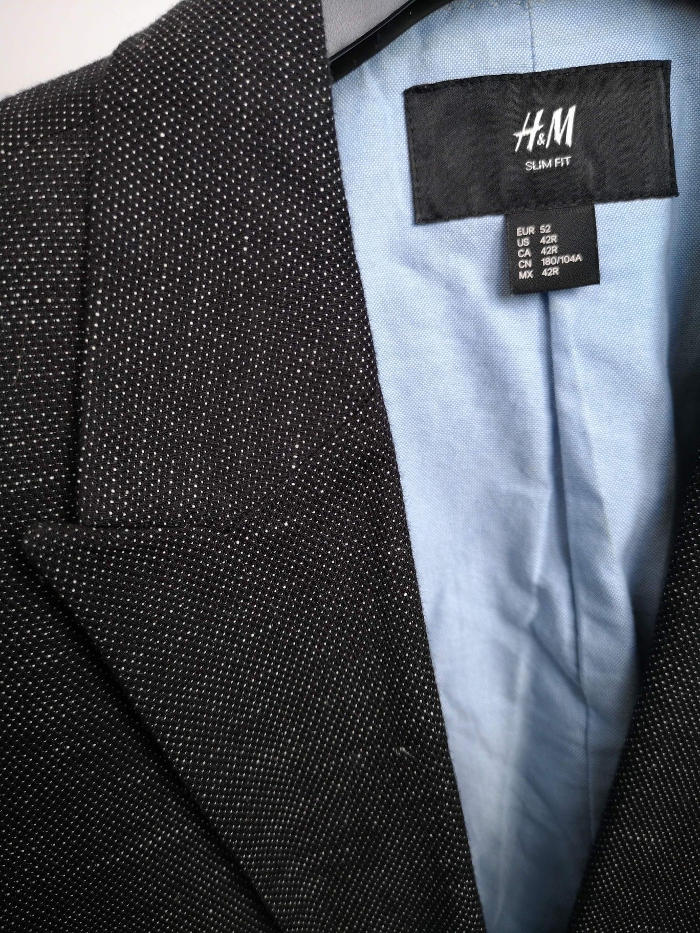 Męski garnitur H&M,L, 52, slim fit, 180/104A, 100% naturalny materia