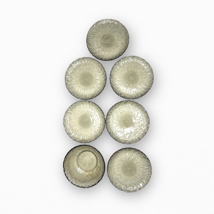 Szklane talerze deserowe + miska szare szkło PRL