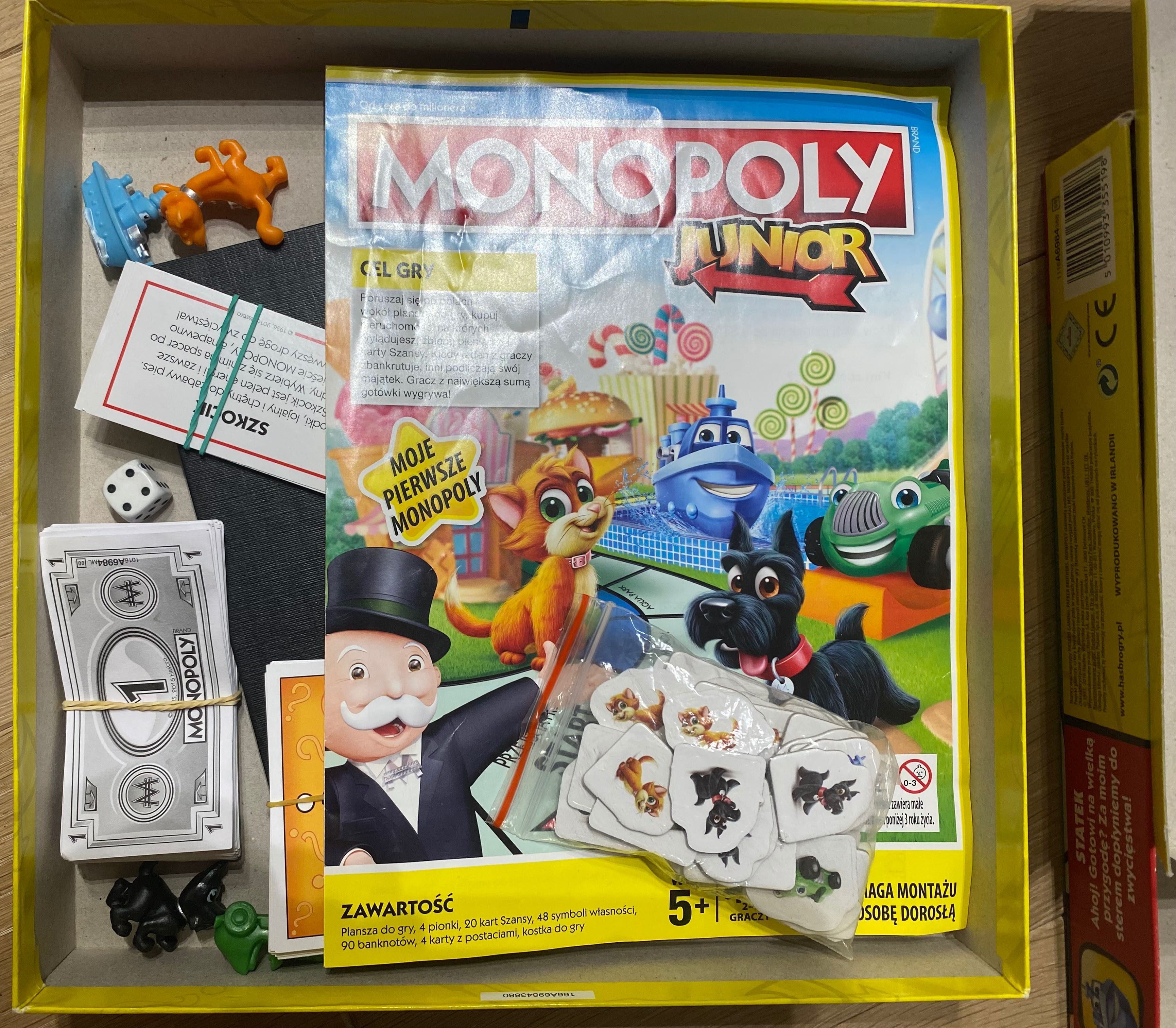 Oryginalna gra Monopoly Junior A6984 Statek Orzeszek Szkocik Autko