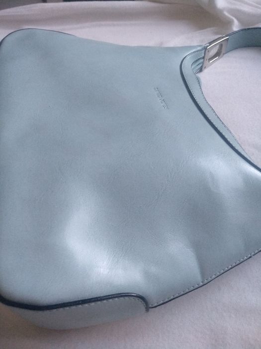 Кожаная сумка кроссбоди David Jones через плечо номерная голубая седло