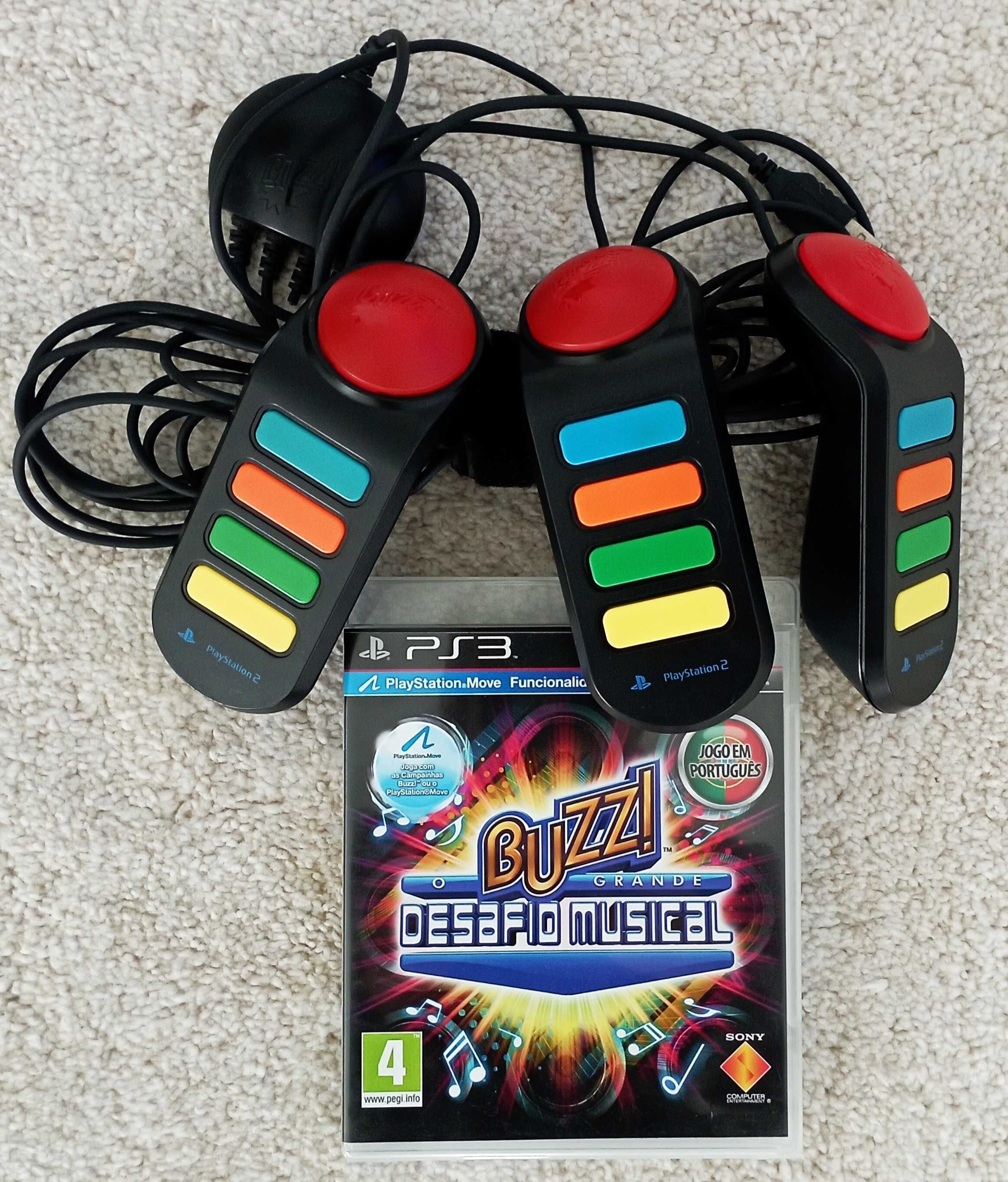 Buzz Desafio Musical Playstation 3 (PS3) + 3 comandos com fios