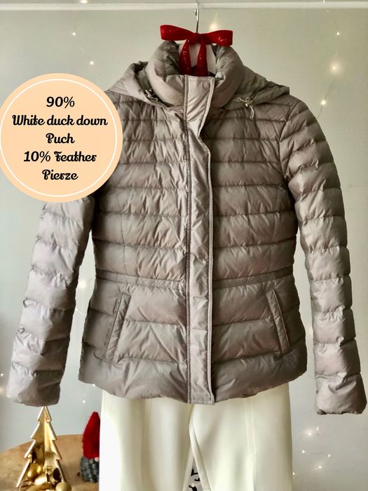 Damska puchowa kurtka Massimo Dutti M 38 puchowka szara bezowa quiet
