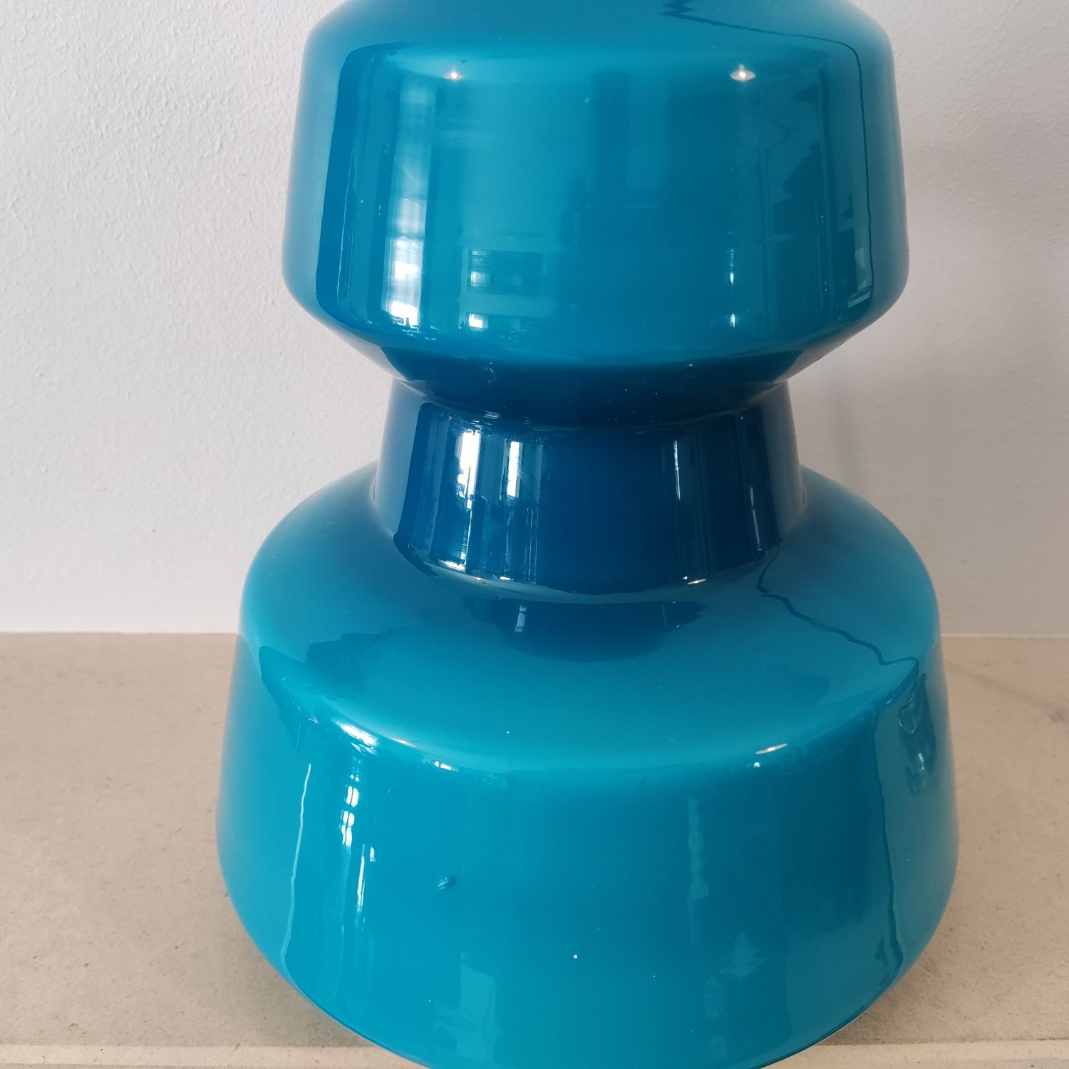 Candeeiro antigo de teto modernista em vidro, azul