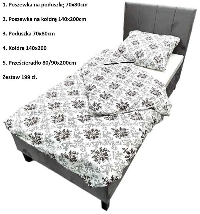 Łóżko + Materac Zestaw 80x200 90x200 Hotelowe