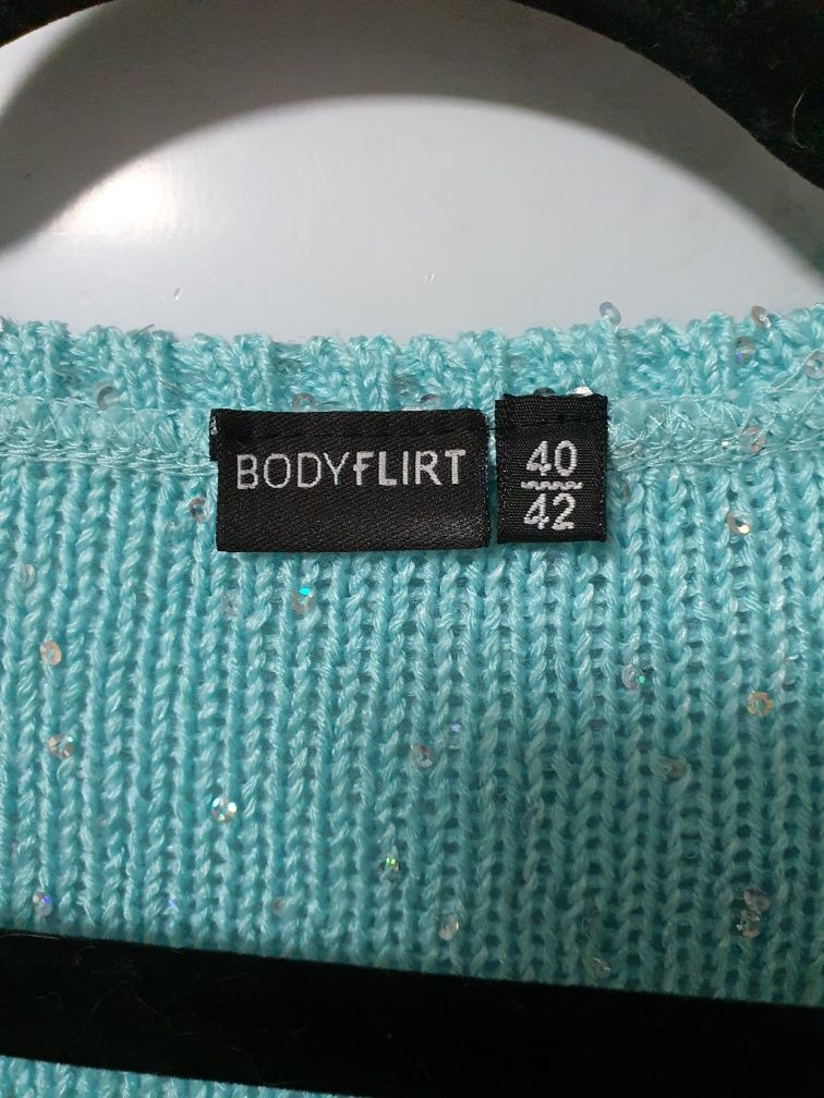 Turkusowy sweter Bodyflirt Bonprix 40 42 L xl cekiny