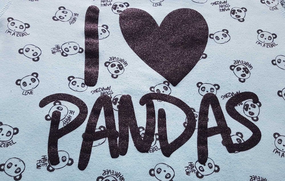 Bluza / bluzka r. 158 / 164, panda, brokat, zielona, miętowa, aplika