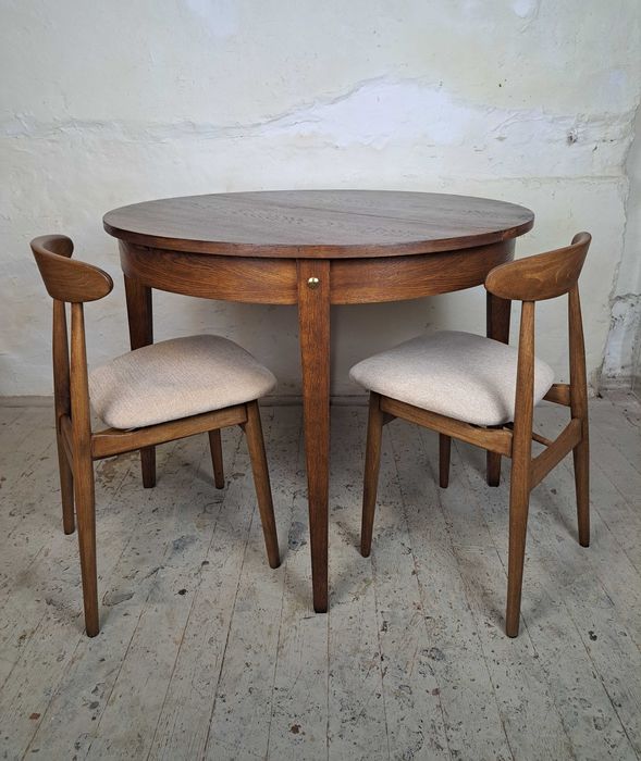 Okrągły stół rozkładany, dąb, mid moderncentury