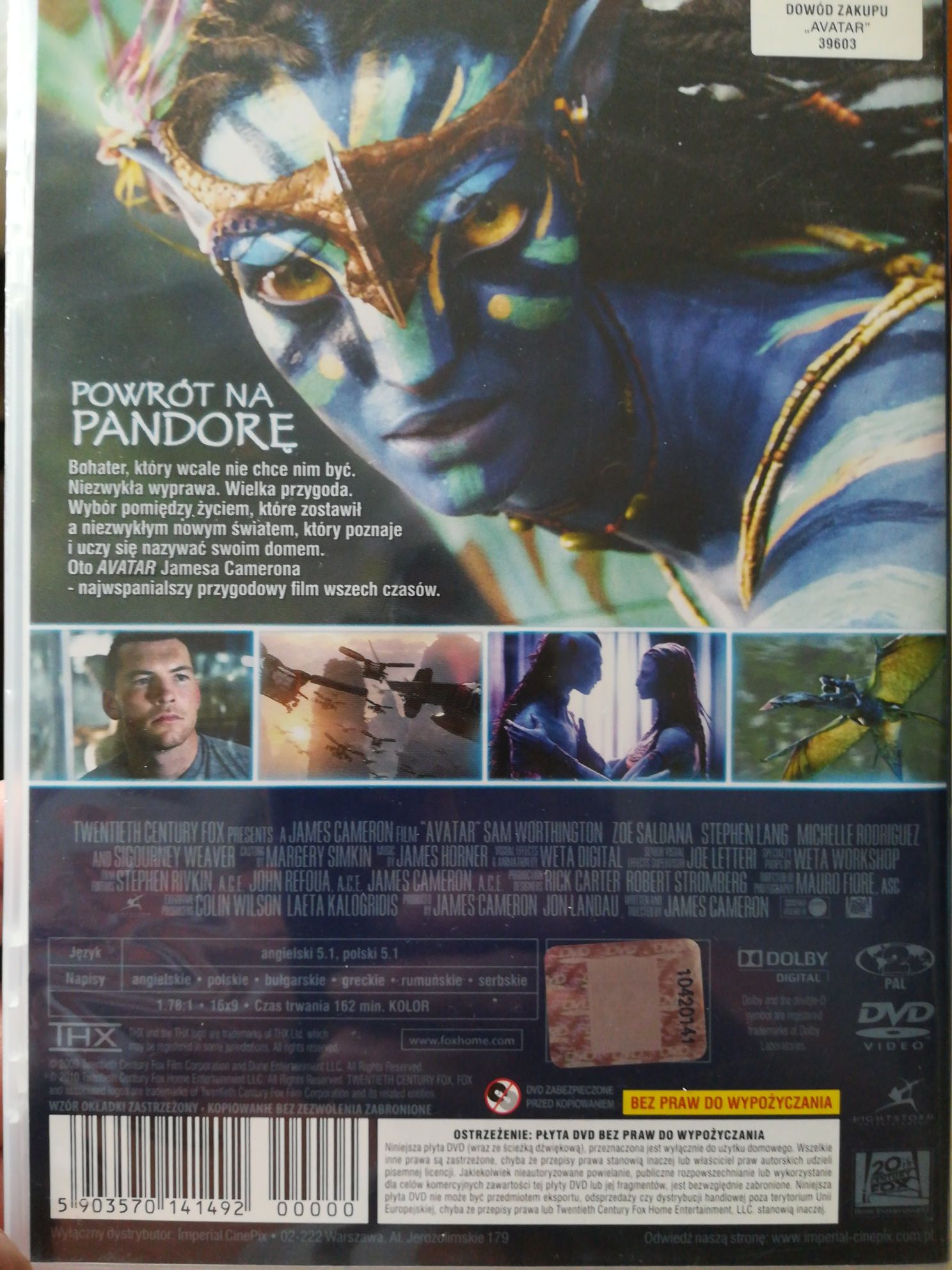 Avatar płyta DVD, J. Cameron's.