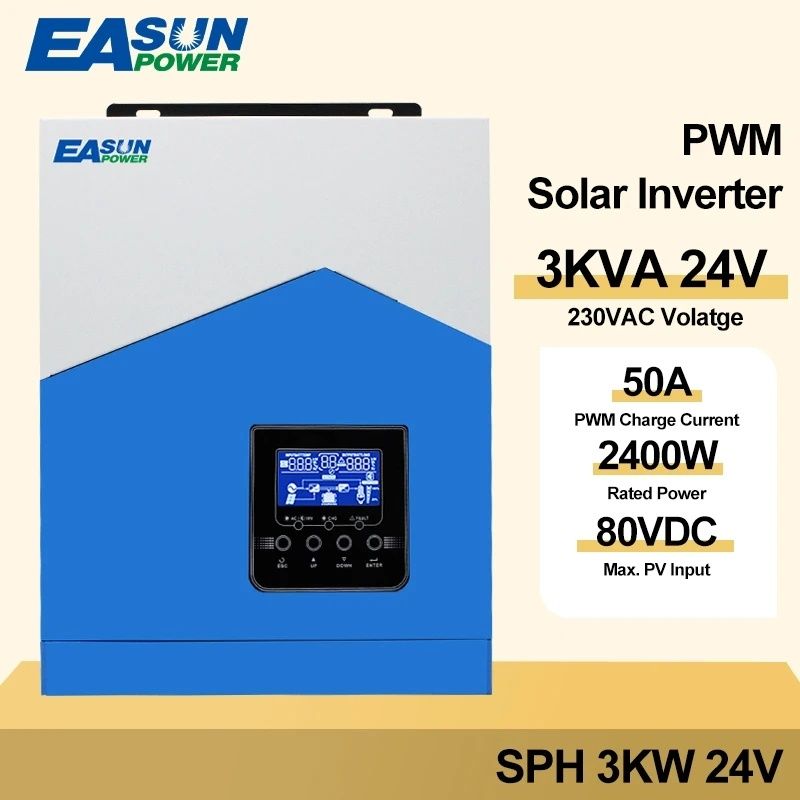 Інвертор гібридний 2.4Квт Easun Power 3KVA 2400W 24V контролер pwm 70A