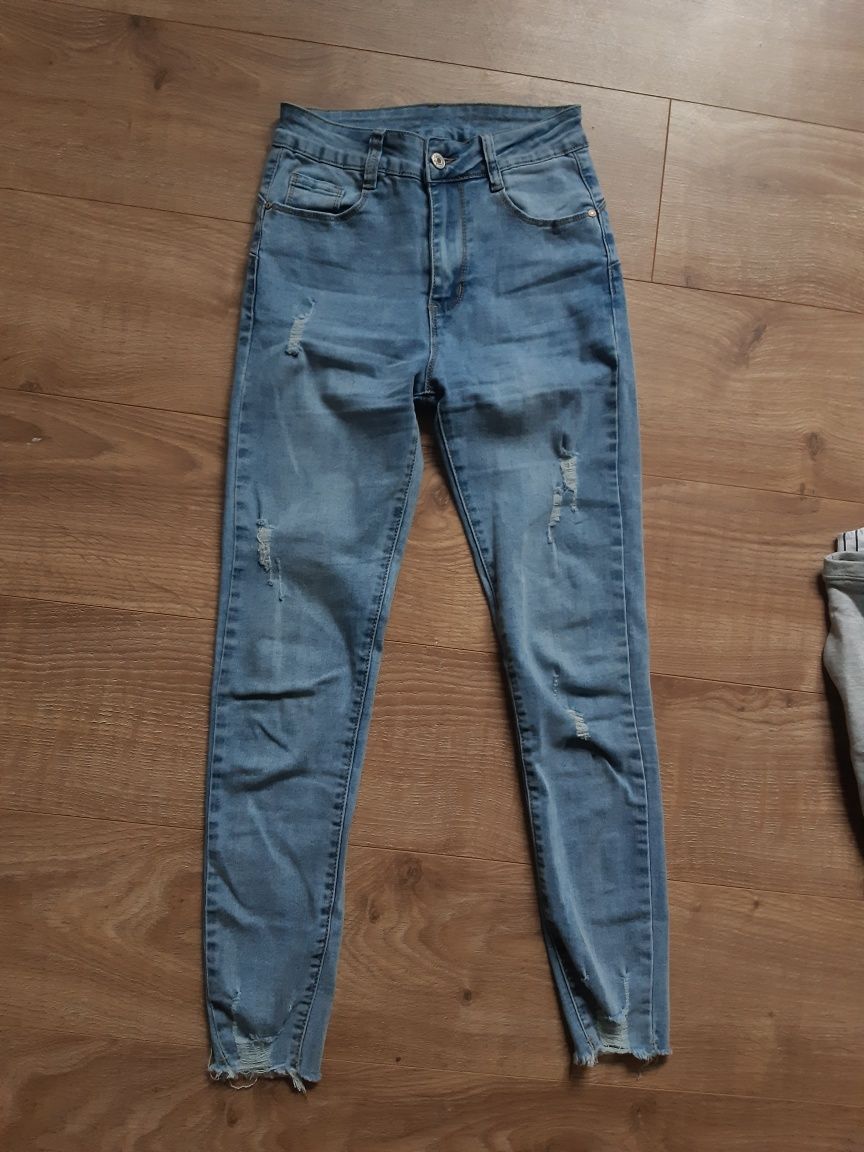 Zestaw S bluza oversize denim jeans wysoki stan