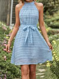 Sukienka Letnia Zwiewna Teksturowana Halter Mini Niebieska Shein Xl