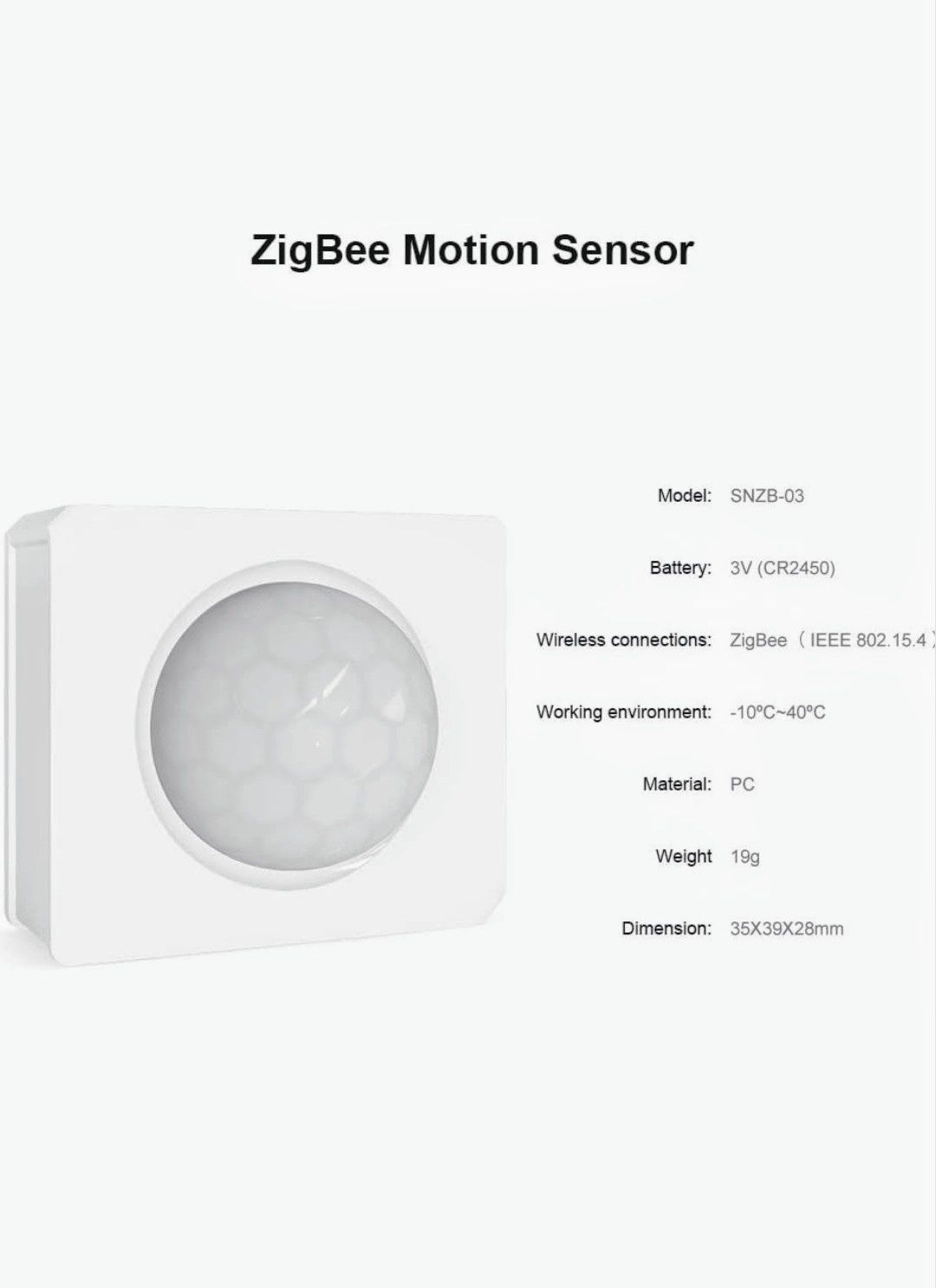 Bezprzewodowy wykrywacz ruchu ZigBeef marki SONOFF model SNZB-03.