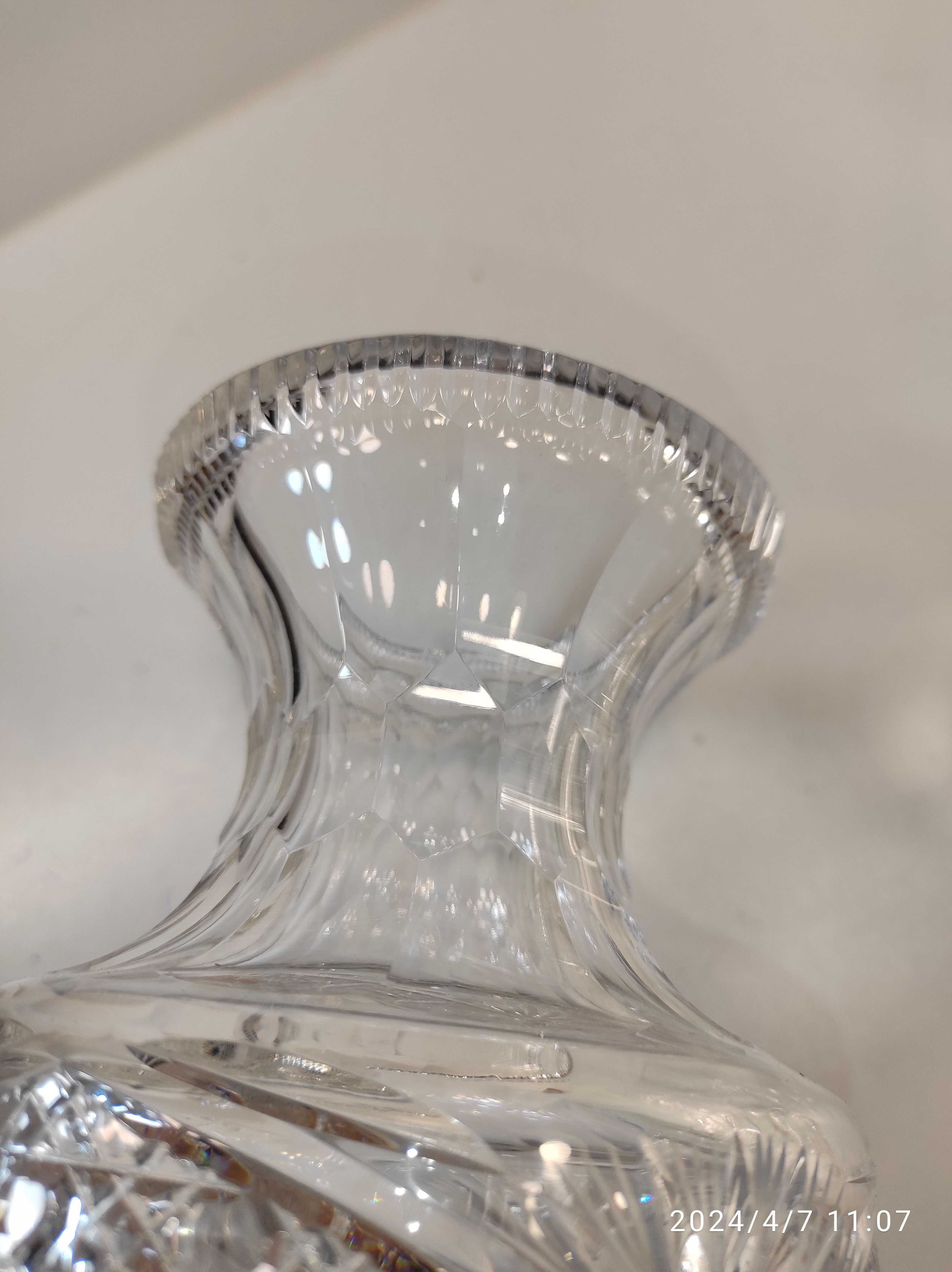 Wazon kryształowy na stopce 24cm / kryształ szkło PRL