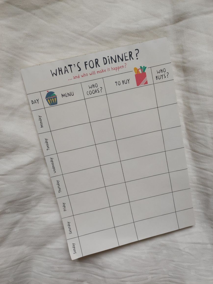 planner posiłków na lodówkę magnes menu whats for dinner organizacja