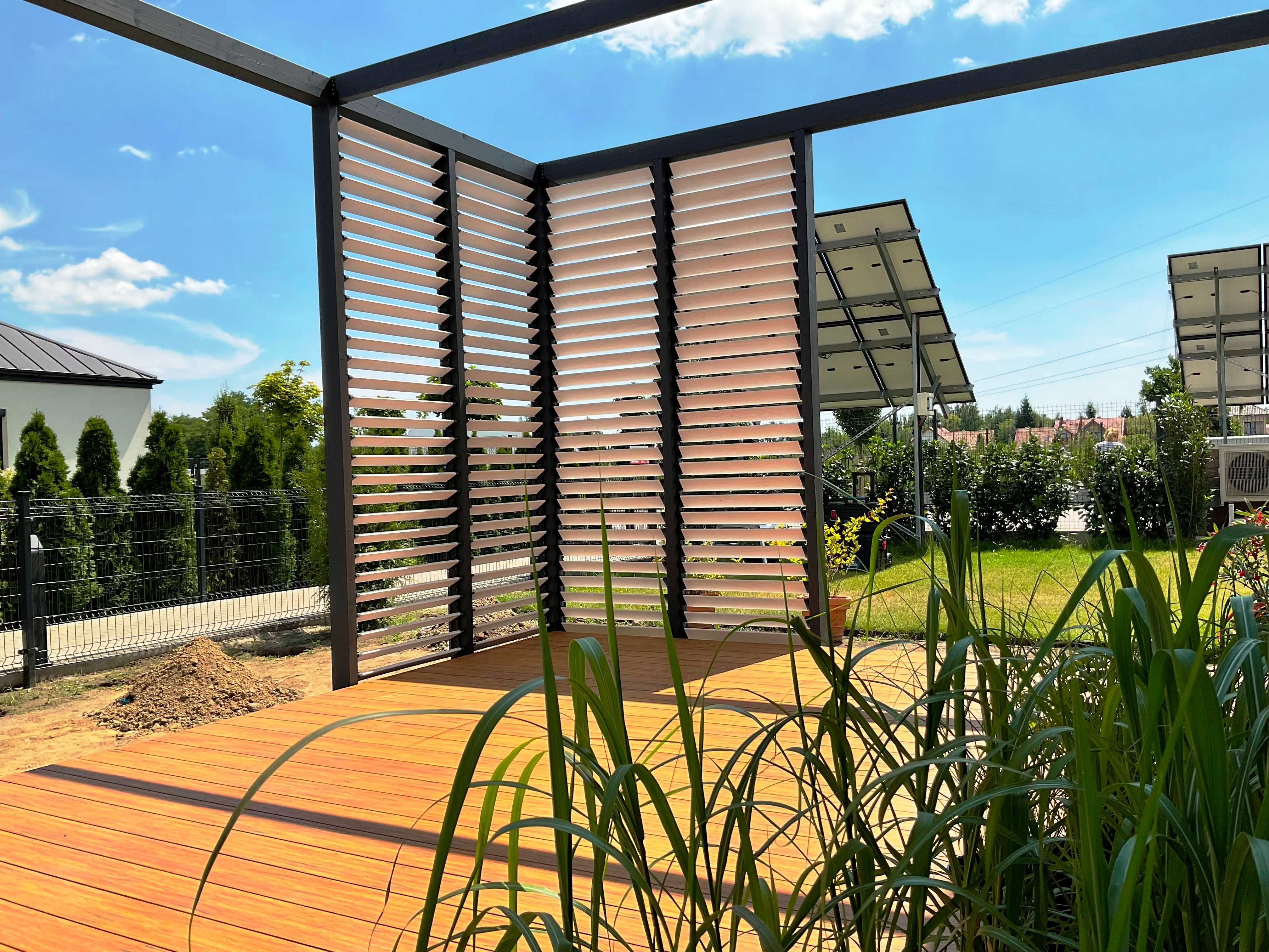 pergola z drewna klejonego BSH, zadaszenie tarasu, poliwęglan