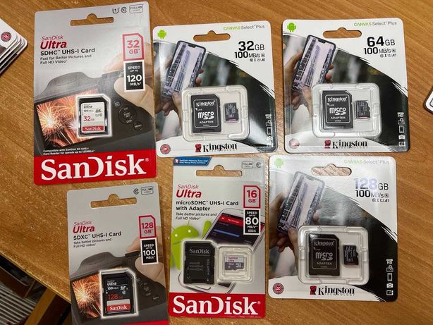 MicroSD SD карты памяти любой емкости Kingston SanDisk  32 64 128 256